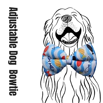 Dog Bow Tie by Lana, Quirky & Cool Dog Fashion Accessory with Easy to use Adjustable Strap - Fishy Business