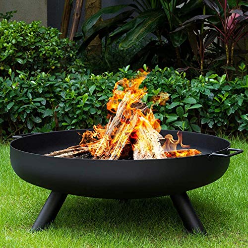 ZJFHEYUO Brasero para Exteriores, brasero Grande Redondo de 28 Pulgadas para leña, Estufa de Hierro Fundido Resistente a la oxidación, Chimenea de Metal Resistente