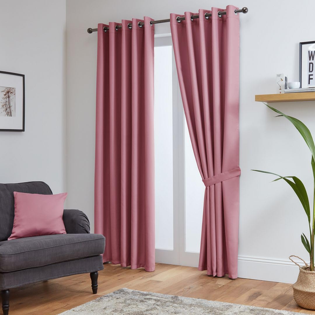 John Aird Blackout Curtains Thermal Energy Saving Eyelet Curtains for Bedroom & Living Room Including Tie Backs (Pink, W 66" x L 90" (2 Panels) — image 1