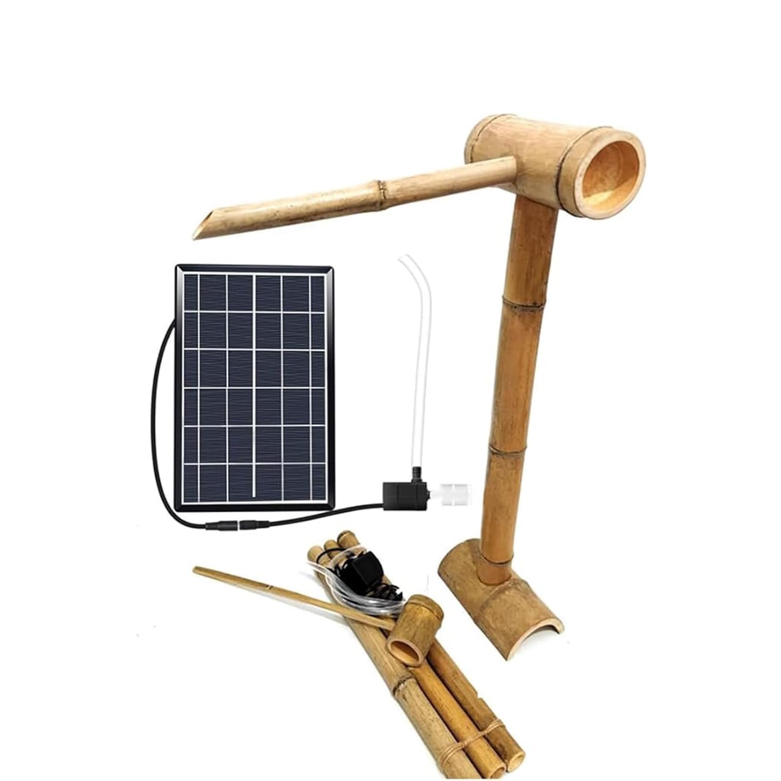 asdchZen Solar Outdoor Bamboo Fountain, Zen Landscape Water Feature, Circulating Pond Fountain, Feng Shui Spout Decoration, For Garden, Bird Bath, Patio, Balcony, Backyard, Lawn,