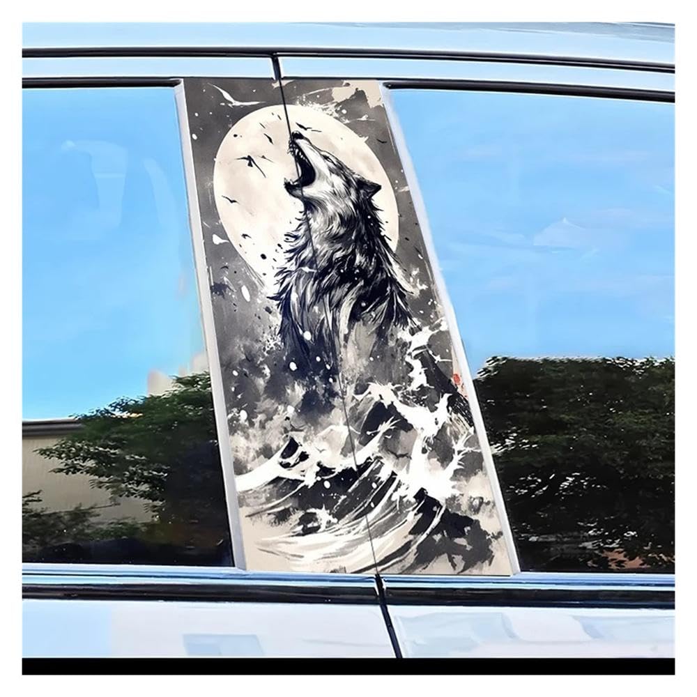 Dabhuoc One Color Car Parts 2Pcs Car B-Pillar Sticker Wolf Howling Pattern Scratch Resistant Film