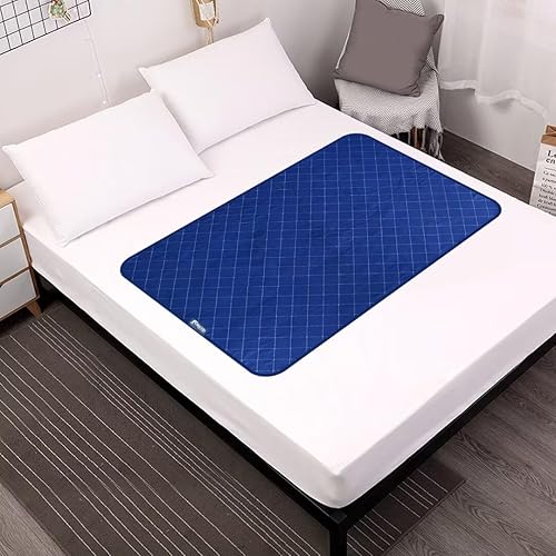 Almohadilla de colchón impermeable, almohadillas de cama antideslizantes (52 x 34 pulgadas), color azul marino, almohadillas absorbentes duraderas,