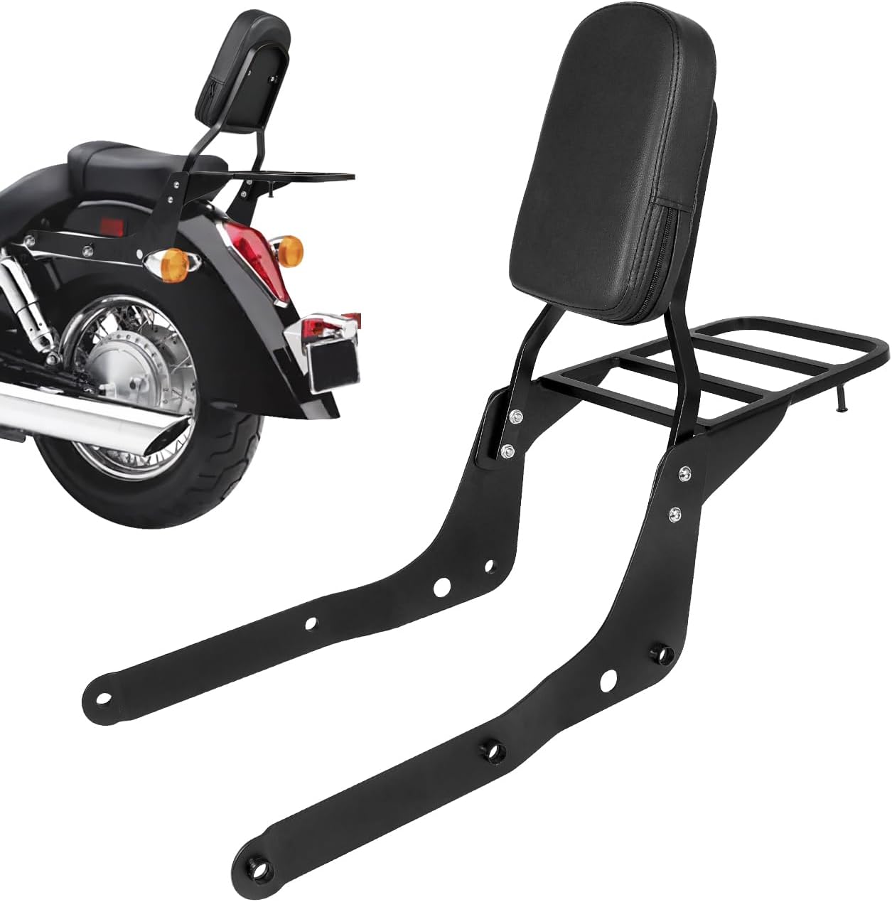 Passenger Backrest Sissy Bar with Luggage Rack Compatible with for 2004-2024 Honda Shadow Aero 750 VT750C Motorcycle Rear Sissy Bar Backrest