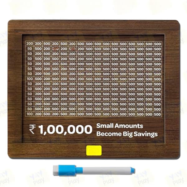 Money Saving Box with Grid Pattern, Brown and Beige 1,00,000 Rupees Capacity (Wood), 100-500 Denomination Counter, Money Saving Box-image-3