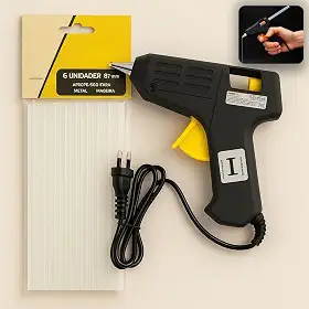 Pistola de Cola Quente Pequena 8W Bivolt + 6 Refil 7,2mm – Aquecimento Rápido, Kit Completo para Artesanato e Reparos – Certificada Inmetro– Preto