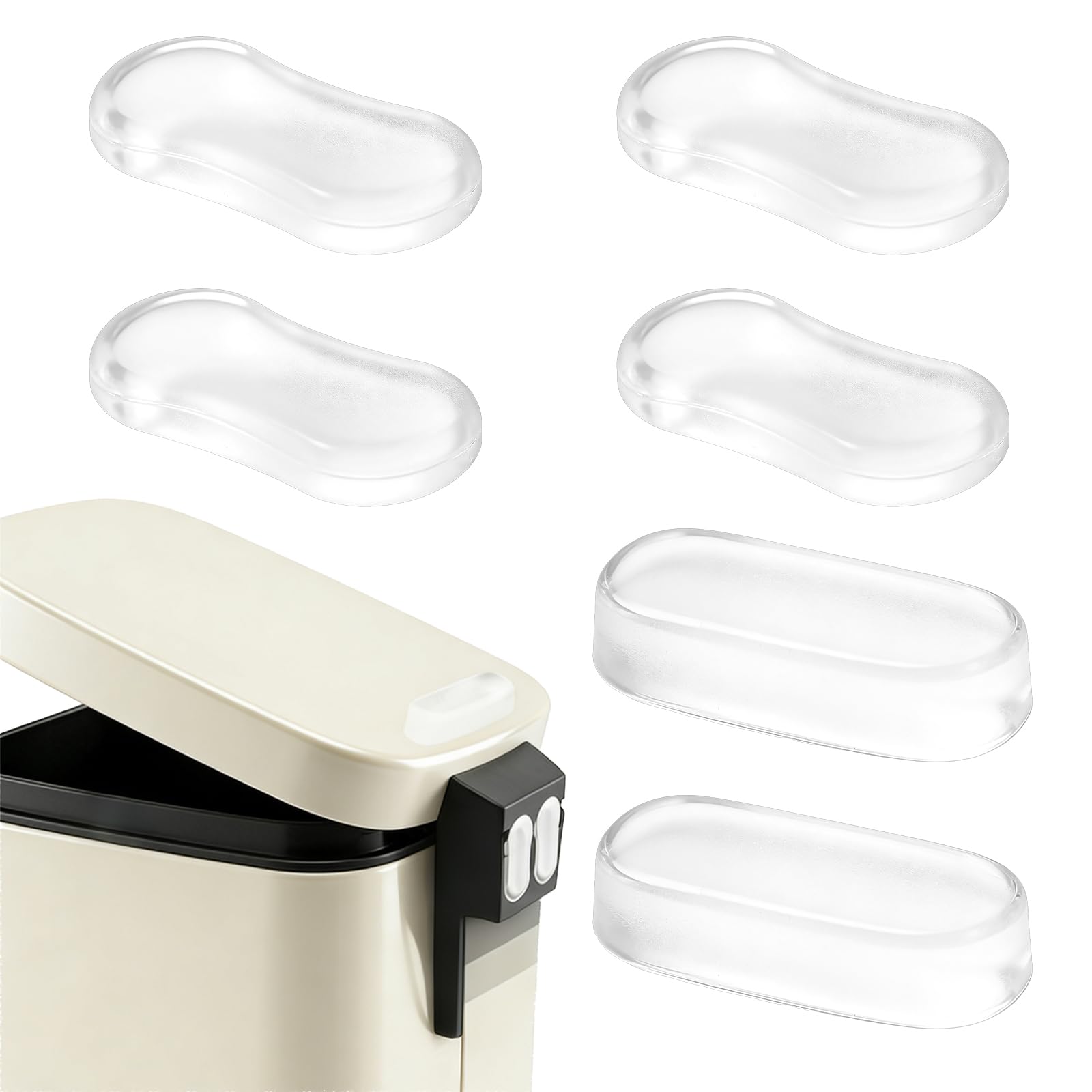 Fukaisu 6pcs Trash Can Wall Guard Bumpers, 2 Sizes Silicone Transparent Wall Protector Behind Trash Can Suitable for Kitchen Bathroom Bedroom and Office