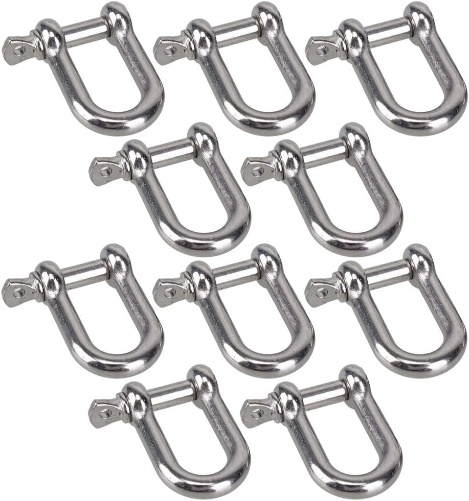 M6 D Type Shackle Short Paragraph Rigging 304 Stainless Steel 1/4 inch Shackle Hooks boat rigging hardware Pack of 10 - (Color: 10Pcs)