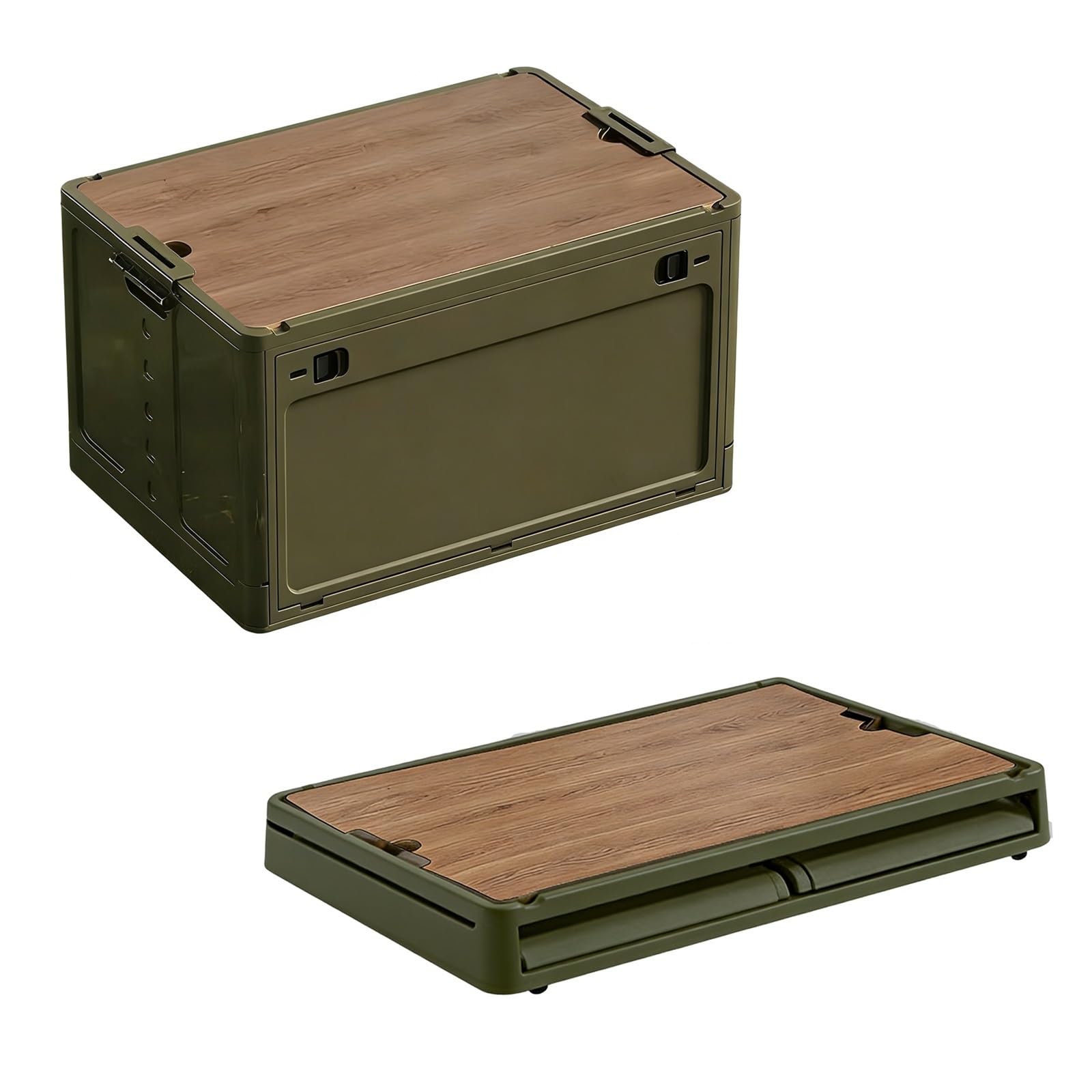 Caja de almacenamiento plegable para acampar Caja de Almacenamiento Plegable para Camping Que Ahorra Espacio, Compartimento de Almacenamiento con Apertura Lateral(Green,19.7x13.8x9.6in)