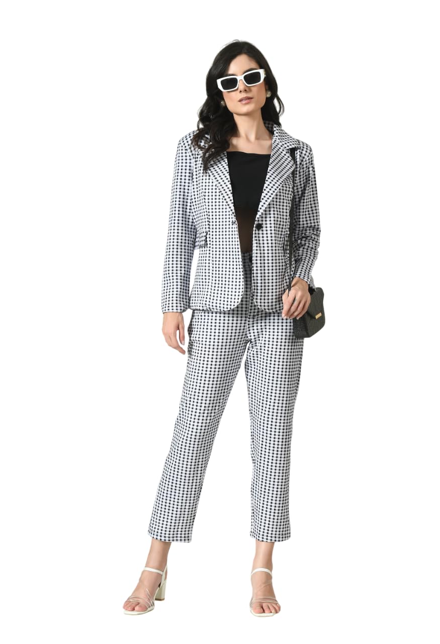 house of jangid Cotton Blend Checkered Formal Top Pant Western Set with Blazer-picture-35