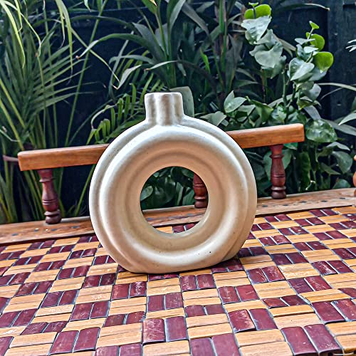 India Meets India Jarrón de cerámica blanco moderno redondo artificial maceta de 6 pulgadas de diámetro Cover