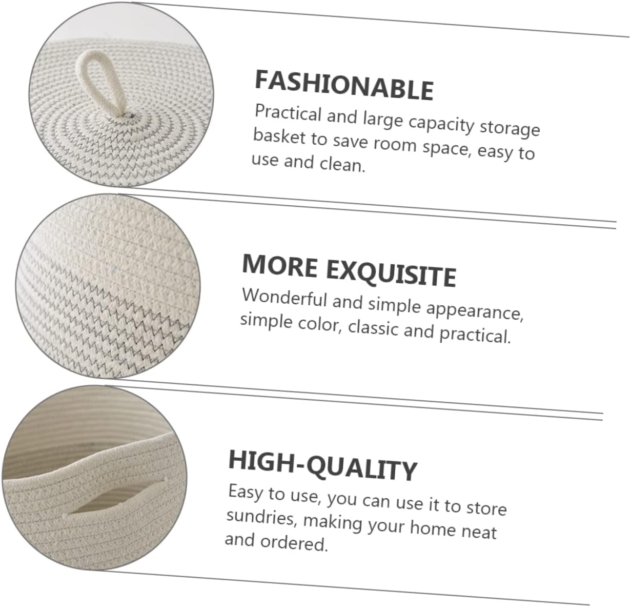 IMIKEYA Foldable Laundry Basket with Lid and Woven Cotton Rope Clothes Storage Organizer for Dirty Clothes Home Household Basket for Neat Organization