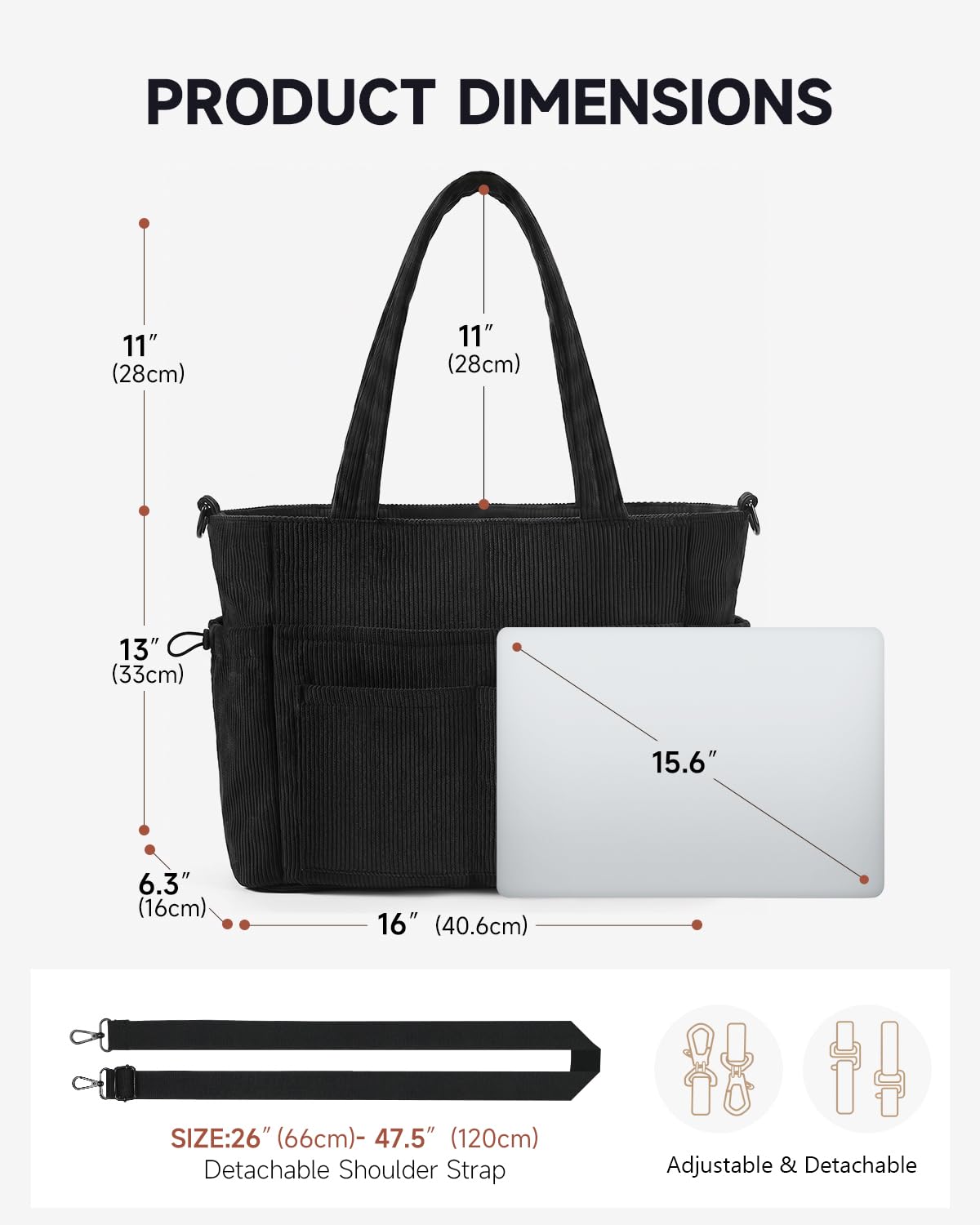 Prite Shopper Tasche Damen Handtasche Groß, Leicht Arbeitstasche Cord