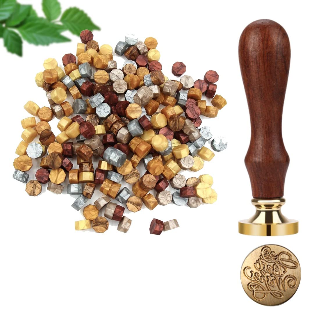 Curated Cart® Wax Seal Kit With Metallic Bronze Wax Beads | Best Wishes Stamp for Letter Sealing, Envelope Stamp, Crafts (Best Wishes)