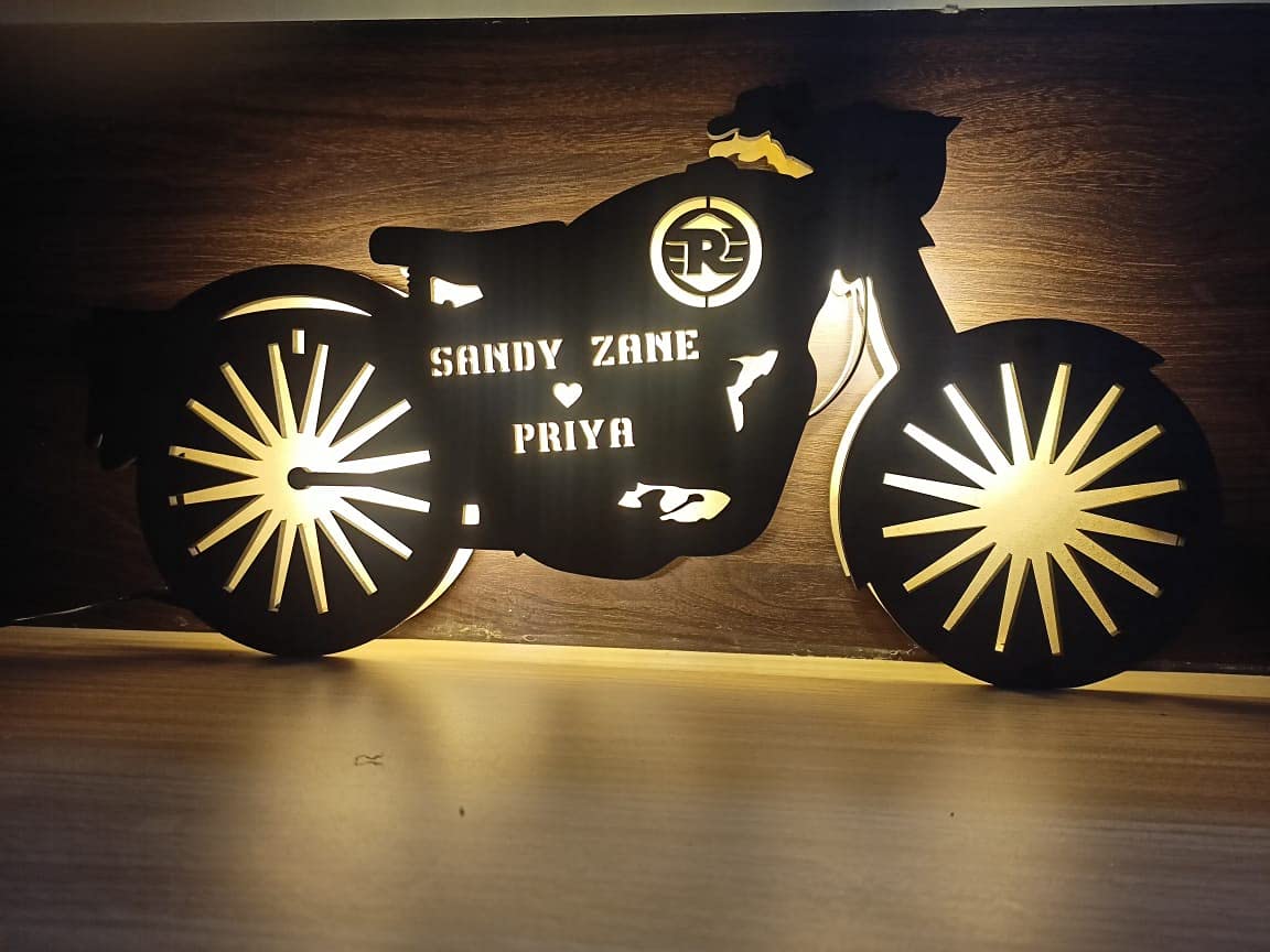 Apna Photo� Wooden Bike LED Lamp Customized with Any Alphabet and Name 18x2x9 inch (Brown)