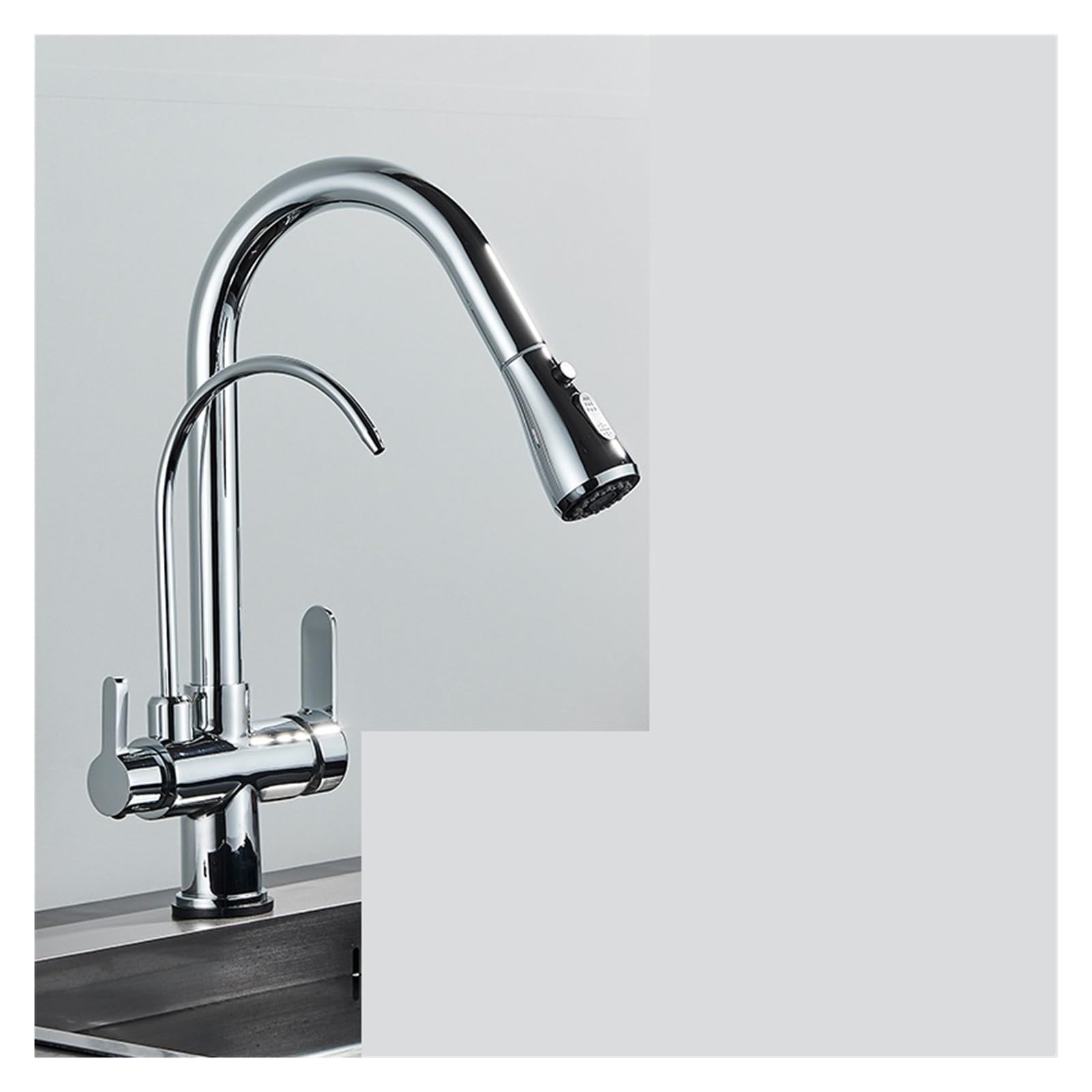 Robinet de cuisine eau potable chaude et froide extractible double poignée chrome A