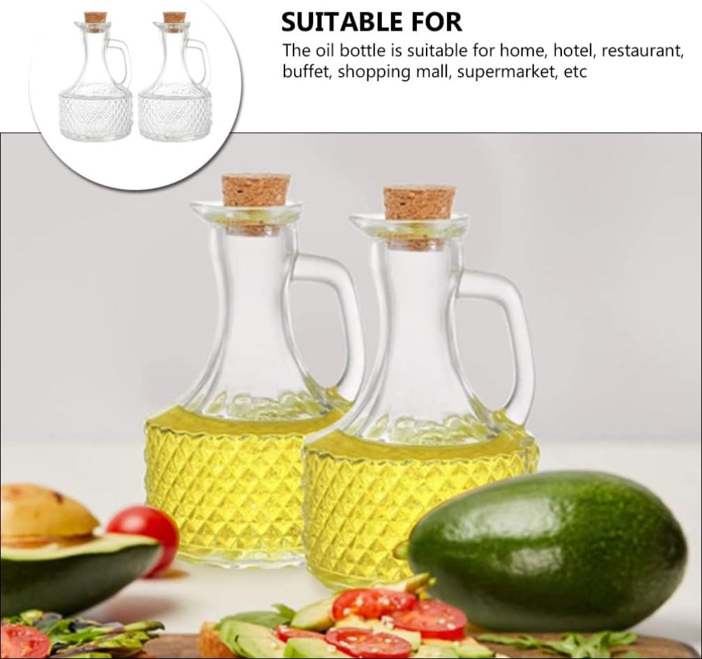 Luxshiny 2pcs Oil Dispenser Glass Bottle with Spout Wooden Stopper Seasoning Container for Oil Vinegar Cooking Kitchen Essential for Home Restaurant