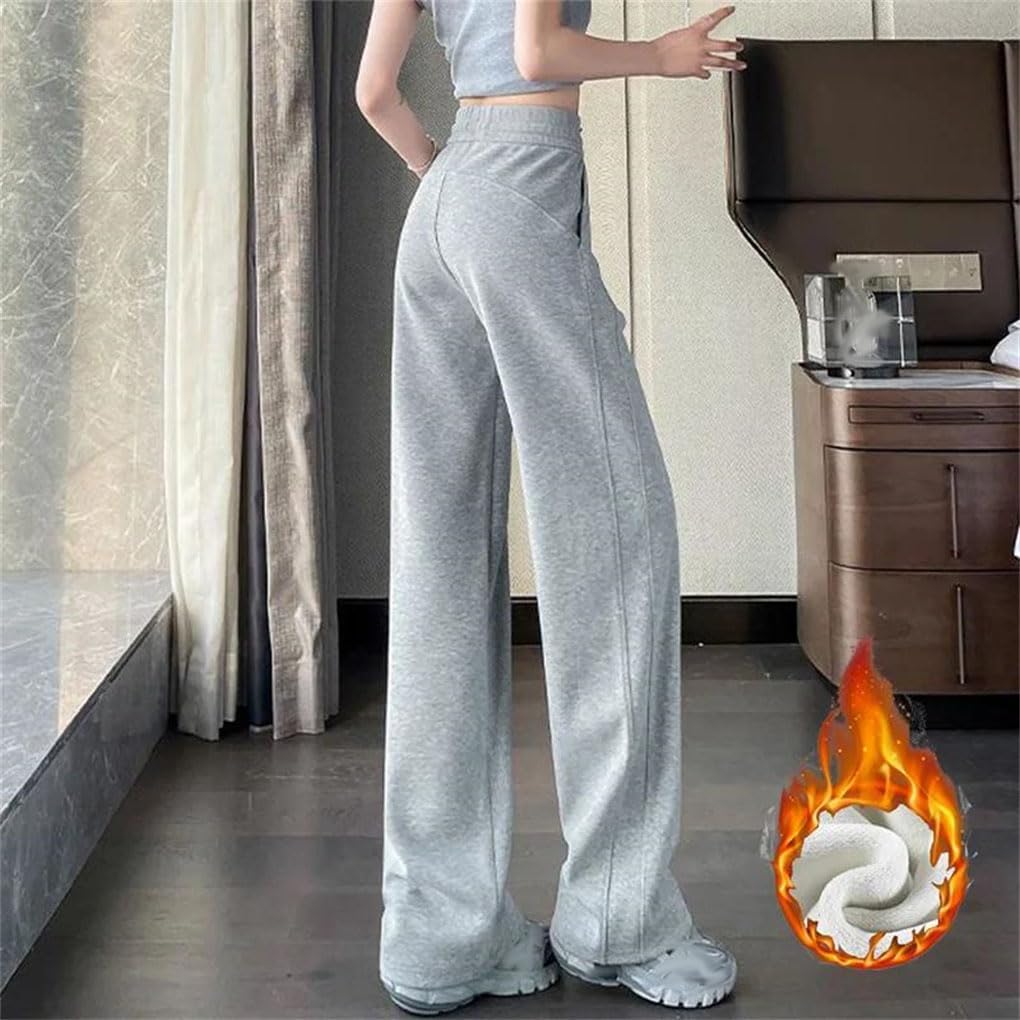 Fleece Women's Snow Warm Daily Straight Leg Pants Lady Chic Solid Trousers Female High Waist Thermal Fleece Pants