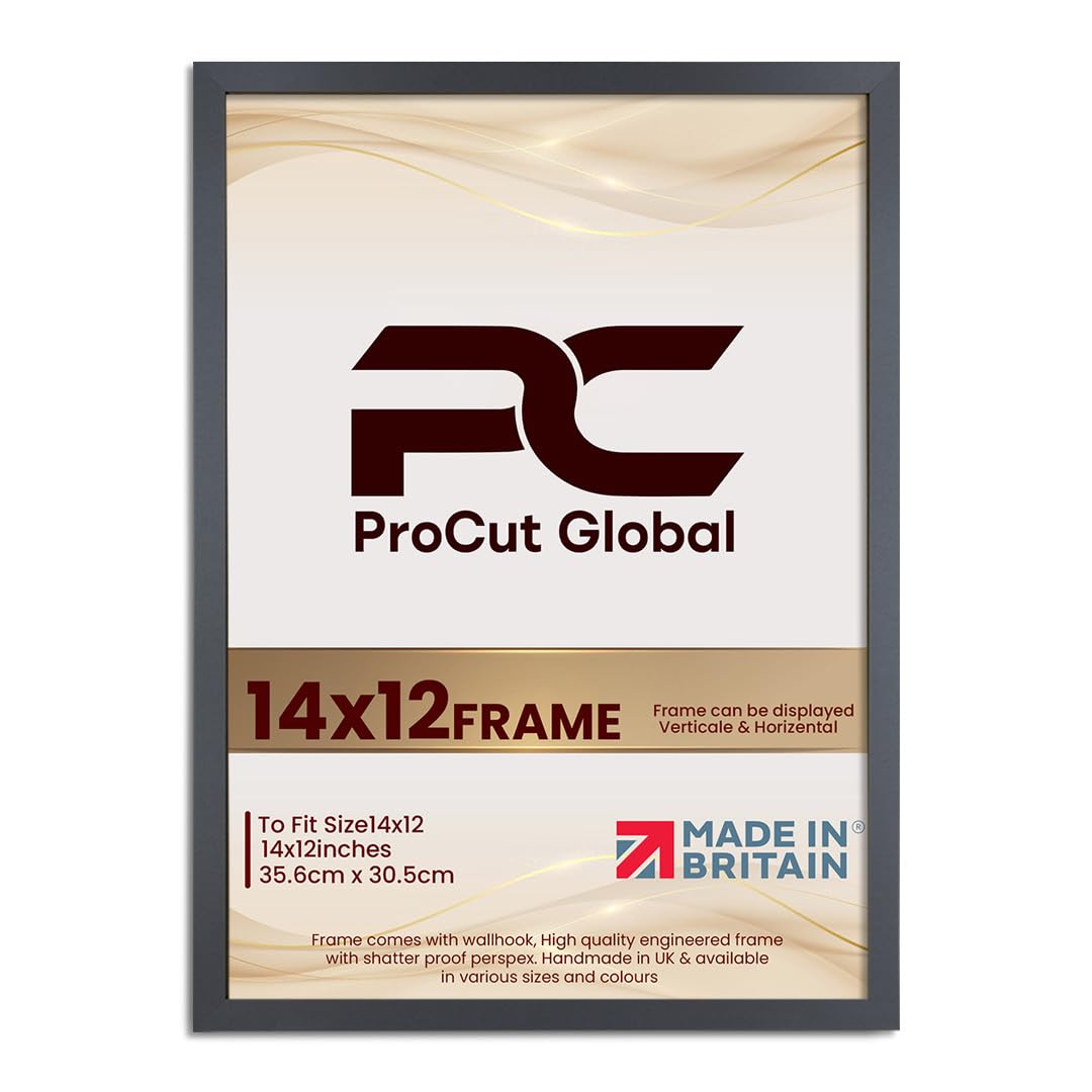 Procut Global 14X12 Dark Grey Picture Frames - Modern Wooden Photo Frame with Shatterproof Perspex for Wall or Tabletop - Perfect for Posters, Certificates, Prints - Sizes & Colors Available