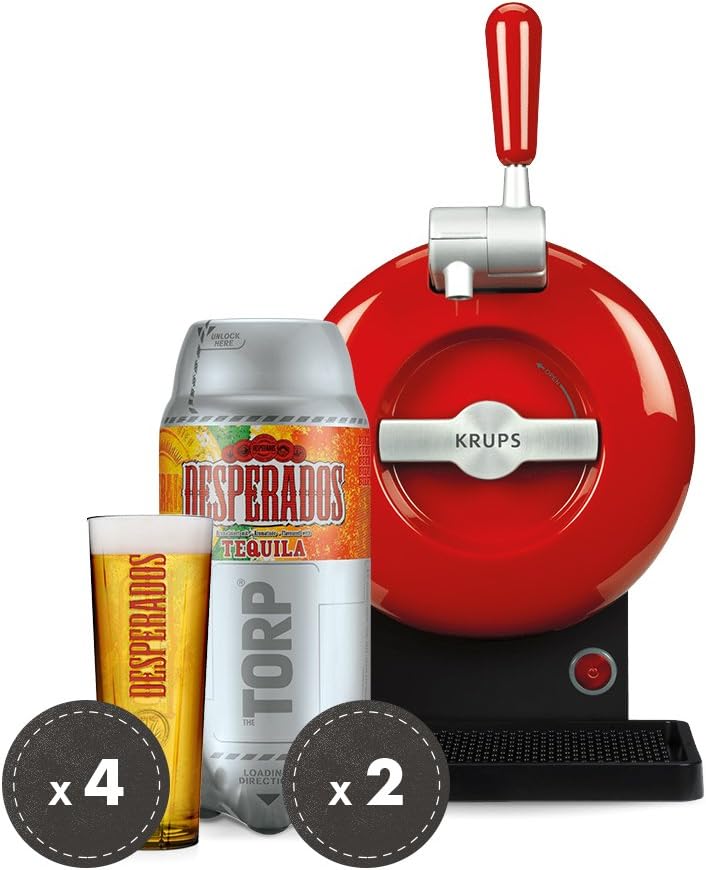 Desperados Draught Beer Set THE SUB | THE SUB Draught Beer Tap for Home, Rouge Edition | 2 x Desperados TORP 2-Litre Beer Barrel | 4 x Desperados Glasses
