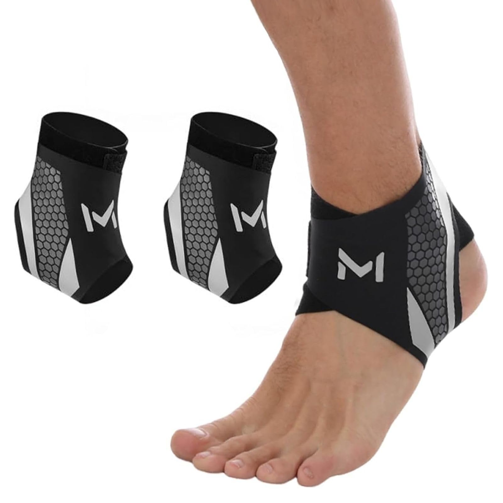Photo 1 of 2 Pcs Ankle Brace for Men & Women, Breathable Lace-Up Compression Sleeve, Adjustable Support for Basketball, Running, Gym, Sports & Active Lifestyle (Gray)