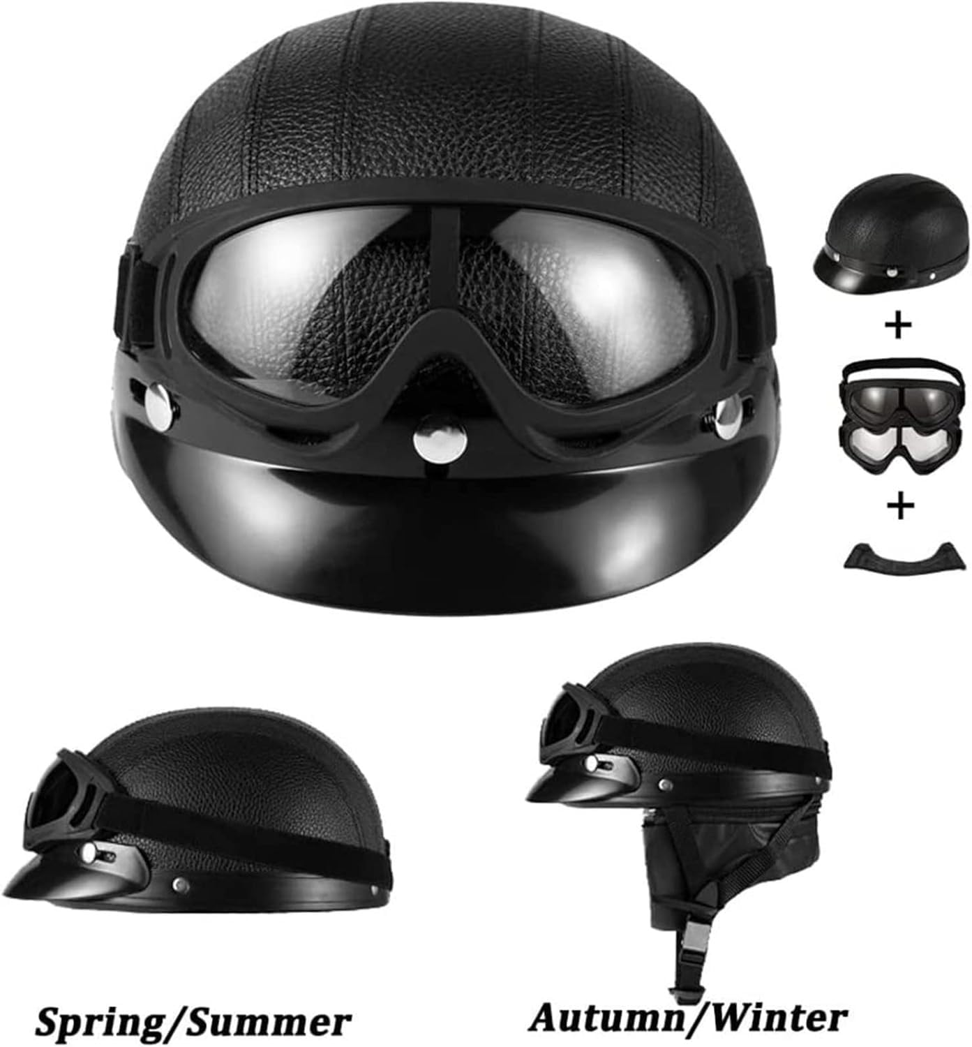 Casco Retrò, Casco Da Motociclista,Casco Jet, Casco Da Motociclista Retrò Leggero Con Occhiali,Certificato ECE,Casco Da Motociclista,Cruiser,Scooter,Mezzo Casco,Uomo E Donna,ABS