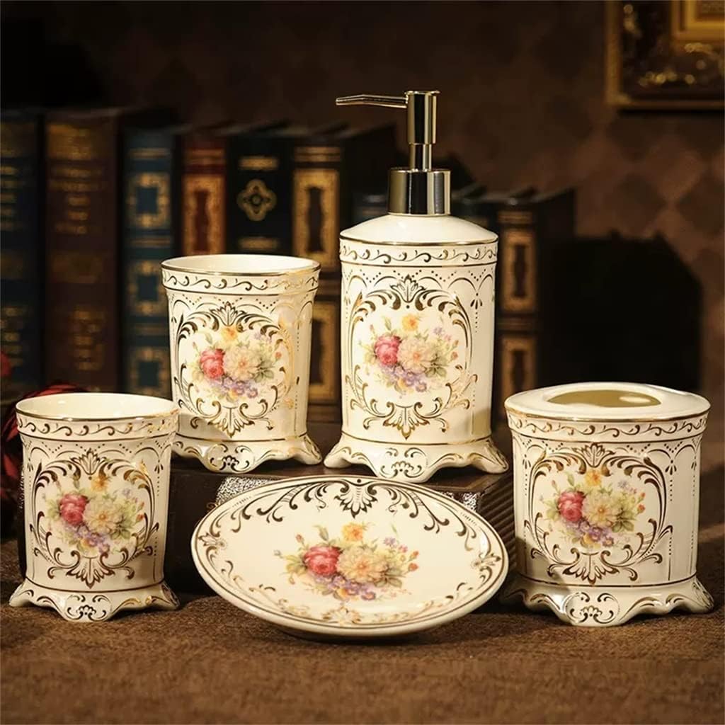Countertop Bathroom Five-piece Set Ceramic Wash Kit Supplies Toothbrush Cup Mouthwash