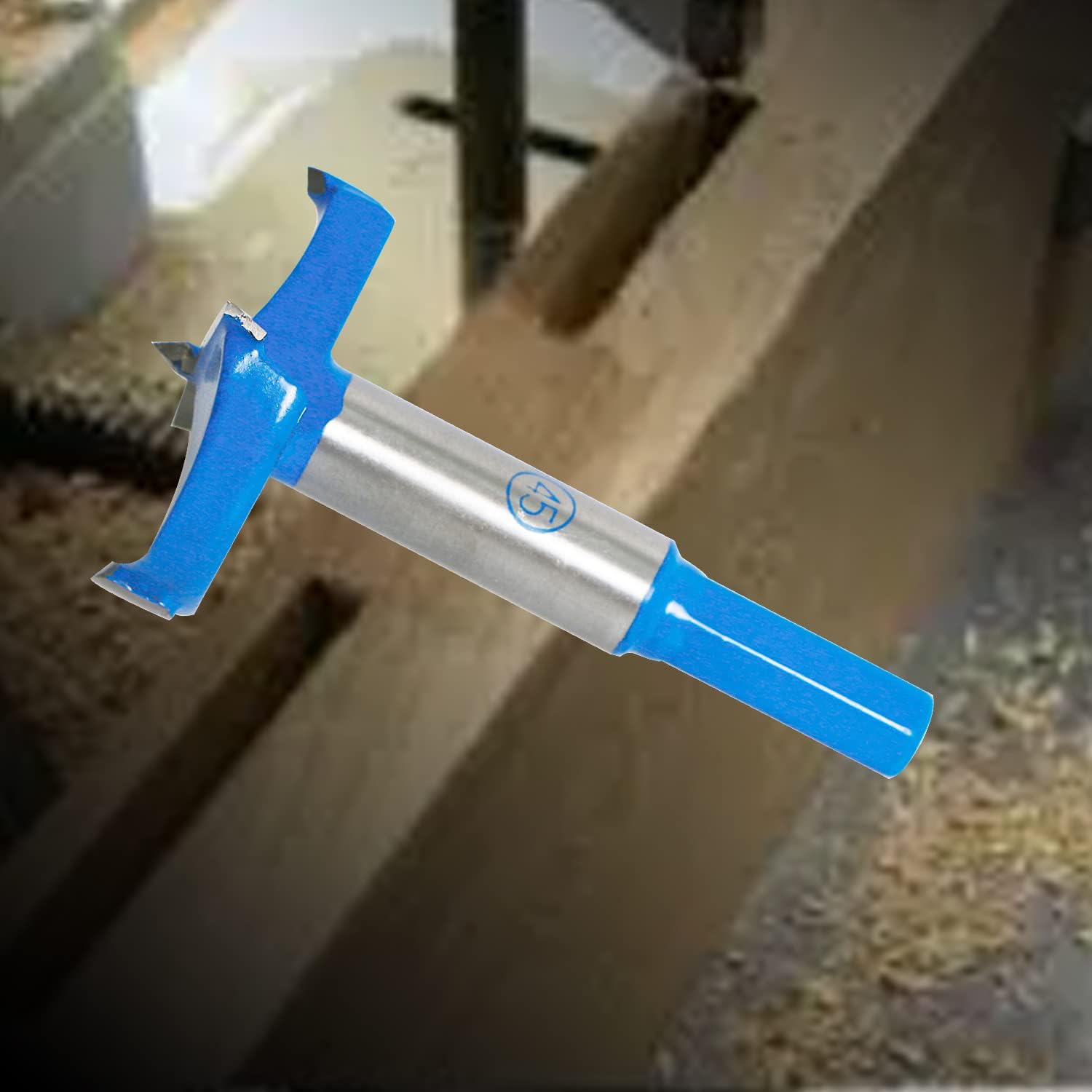 Forstner Drill Bit Professional Carbide Woodworking Hole Saw, Cutting Diameter 45mm, 1Pcs (Blue, Silver)