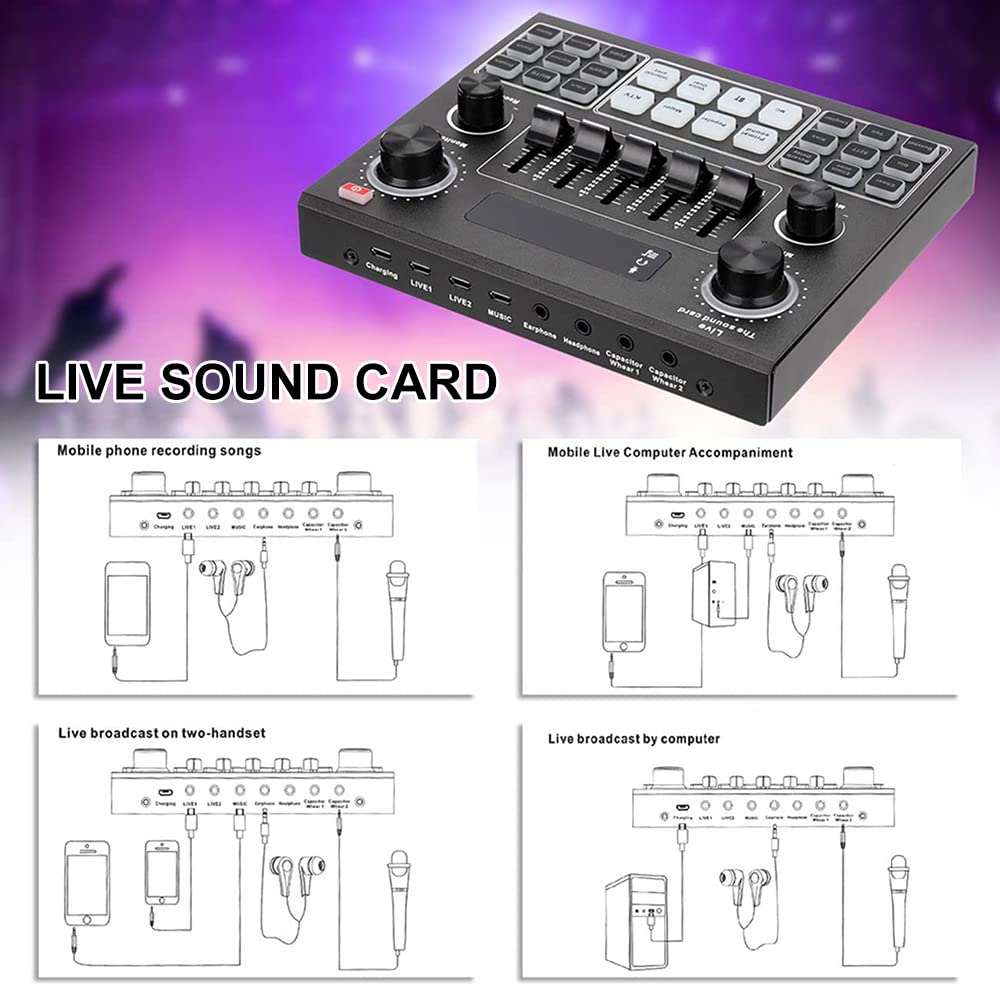 Scheda Mixer Audio Bluetooth Mini, Scheda Audio Live con Vari Effetti sonori, Scheda Audio Cambia Voce in Streaming Live per la Registrazione di Musica, Trasmissione di canti