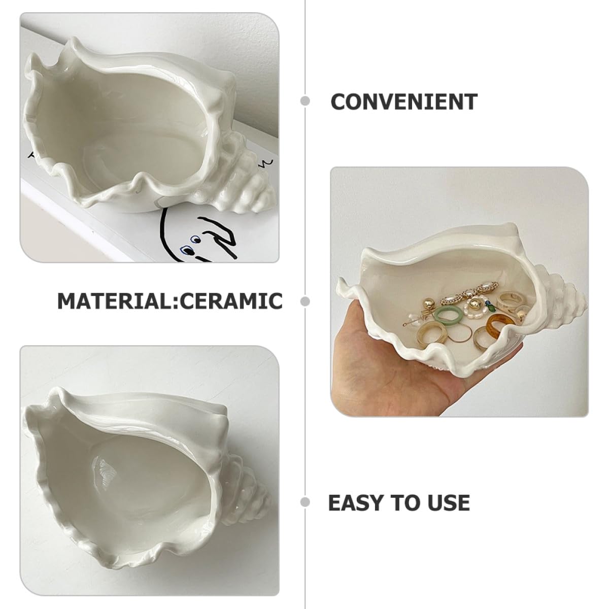 MAGICLULU Forma di Conchiglia Vassoio Bianca Gioielli in Ceramica