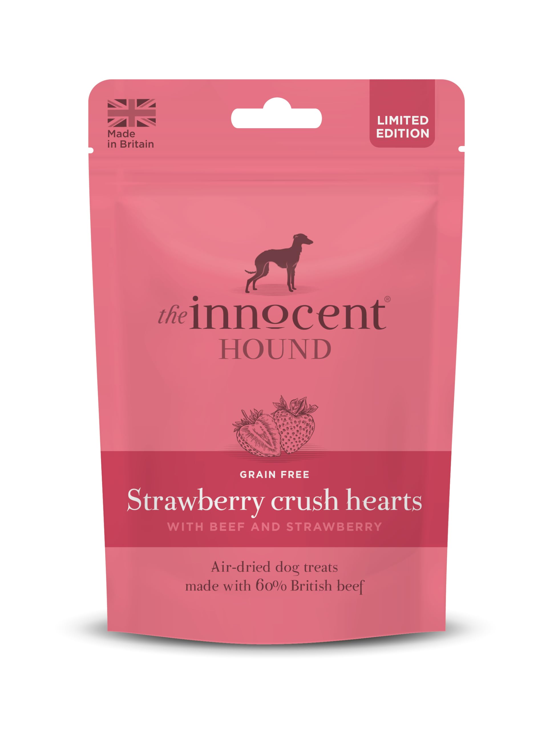 The Innocent Hound Strawberry Crush Hearts | British Beef Dog Treats with Strawberry | Natural Air-Dried Dog Snacks | Grain-Free & Hypoallergenic | Heart-Shaped Training Treats | 70g — image 1