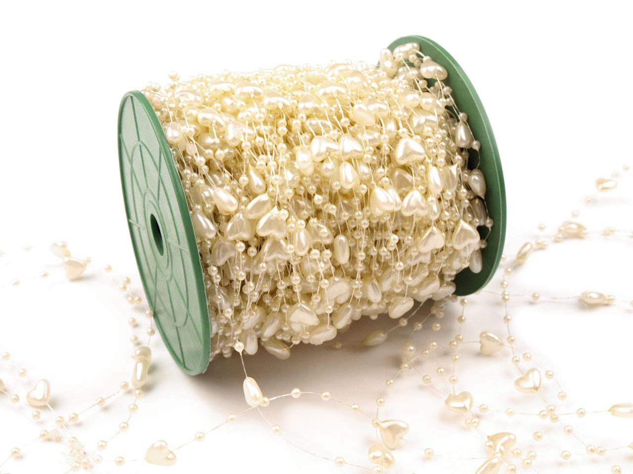 2m 10m 60m Herzen Perlenband Perlenkette Perlengirlande Perlenschnur Hochzeit Deko Perlen Tischdeko Meterware (Creme, 60 Meter)