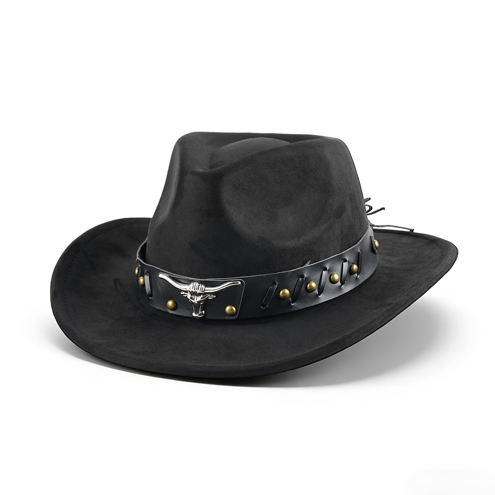 Chapeaux Western Ajustables en Daim Denim pour Homme et Femme, Chapeaux de Cowboy à Large Bord, Chapeaux Western pour Femme (Noirs)