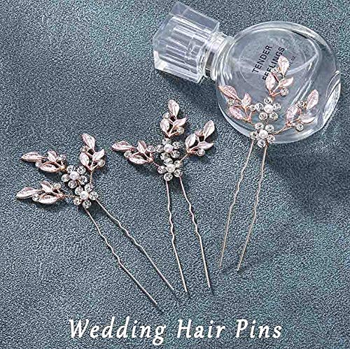 Heread Leaf Bride Wedding Hair Pins Crystal Bridal Head Dress Pearl Hair Accessories For Women And Girls (Pack Of 3) (A Rose Gold) #TOP4