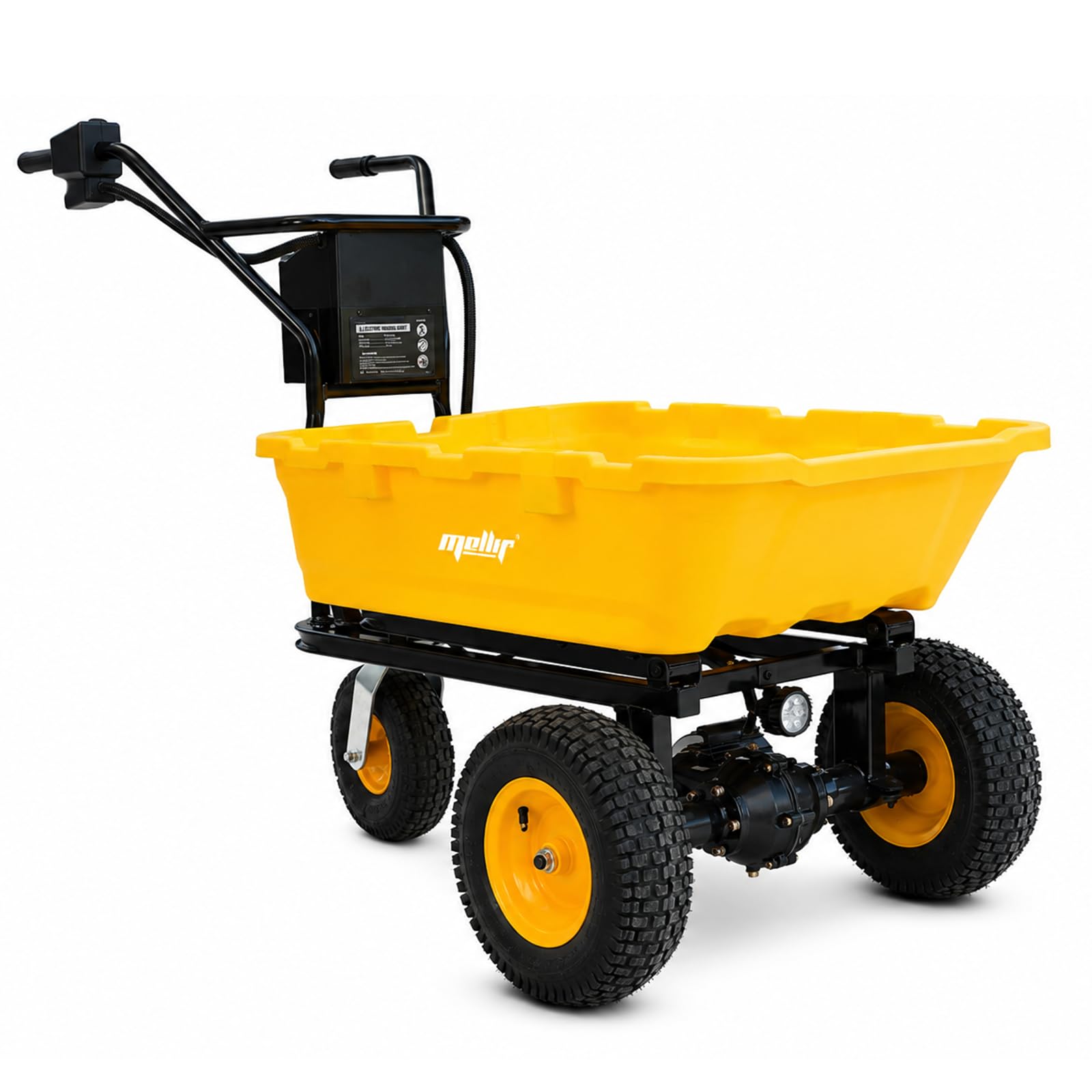 Motorized Wheelbarrow Cart,300W Brushless Motor Powered Utility Cart, 661 lbs Load Capacity, 2.47 Cu Ft Dump Wagon, LED Light, Heavy Duty for Garden,Yard,Farm&amp;Landscaping (Tool Only) (Yellow &amp; Black)