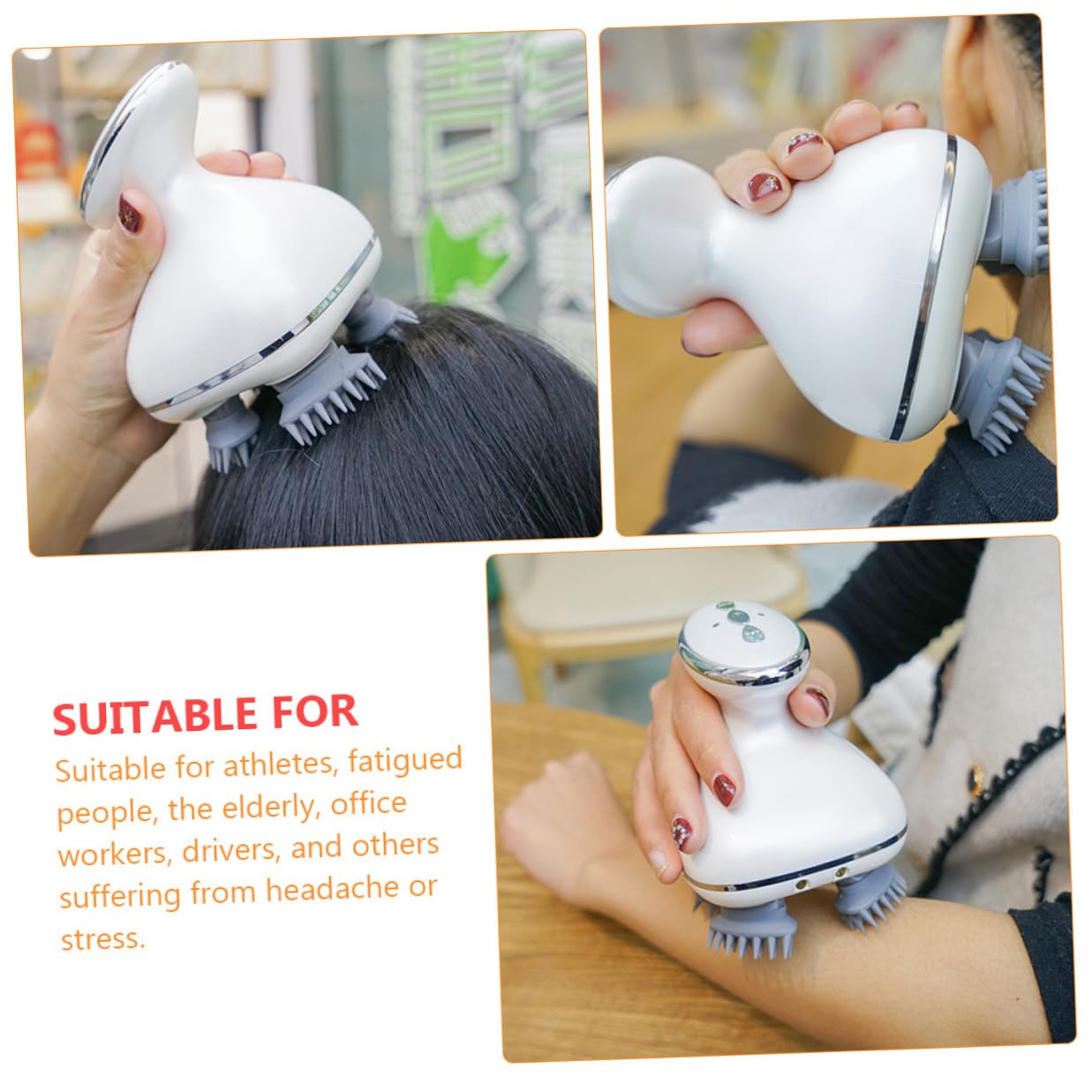 Masajeador de Cuero Cabelludo Portátil 1200 Mah Abs Silicona Blanco | 1 Juego, Diseño Ergonómico, Uso Diario y Viaje, para Conductores y Atletas