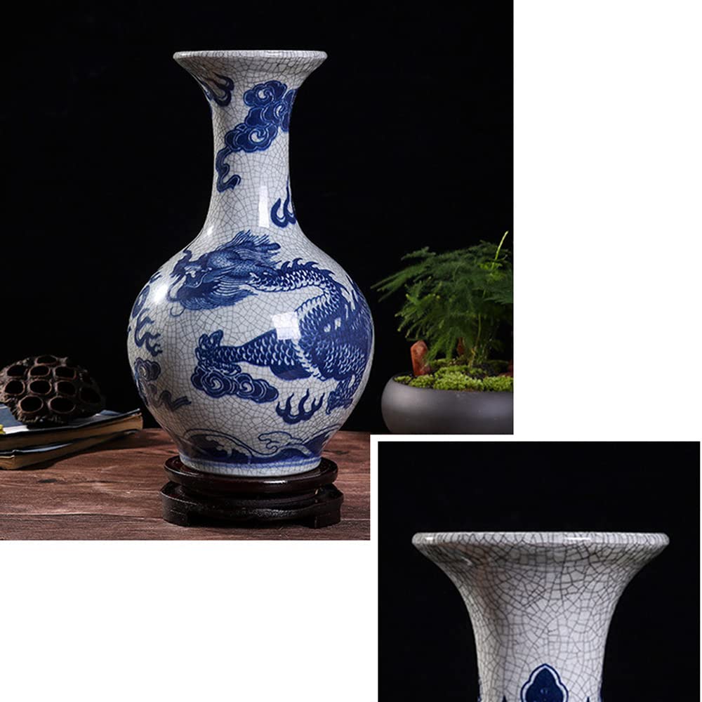Amazon.co.jp: 青と白のひび割れた釉薬陶器の花瓶、ハンドメイド