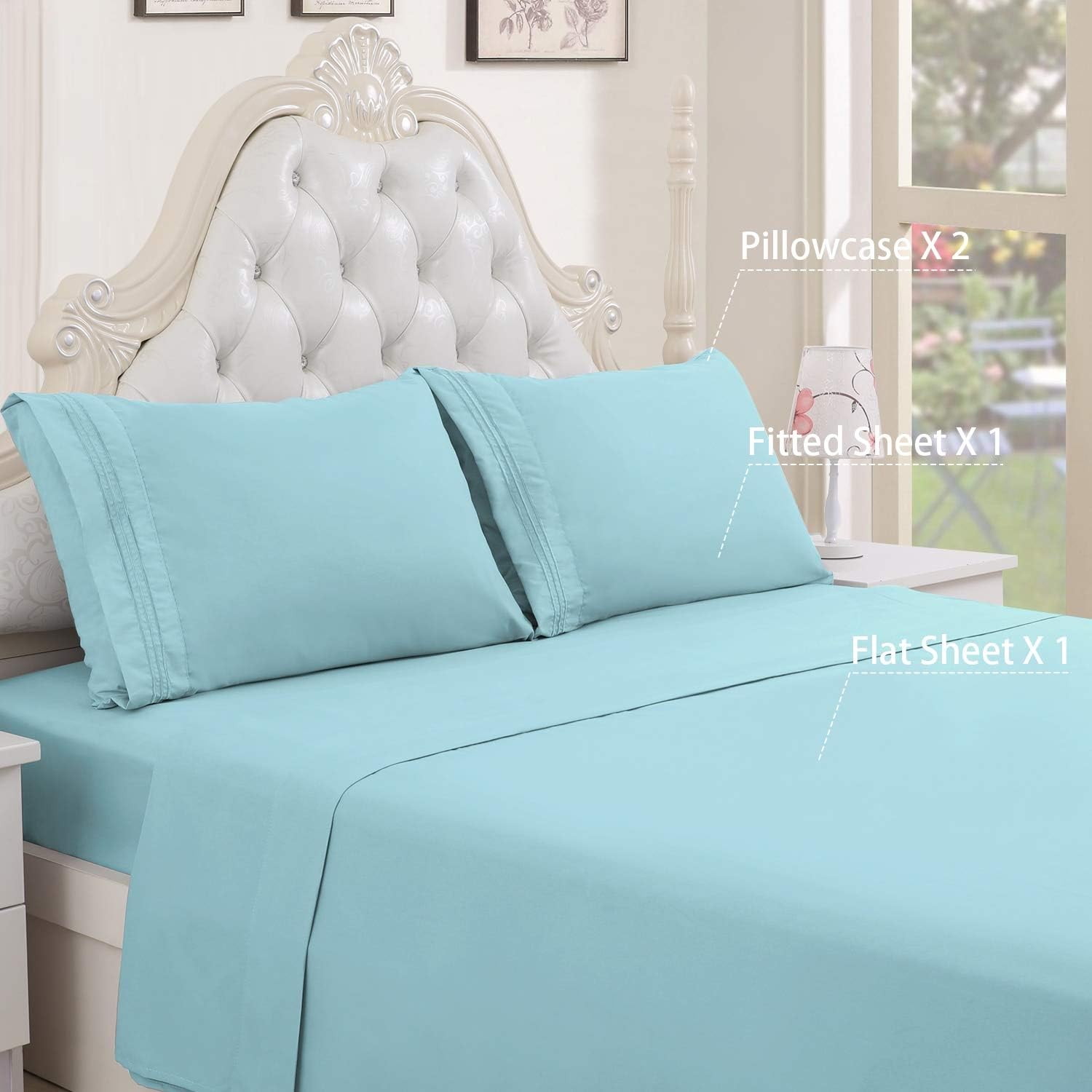 HOMEIDEAS 1800 Thread Luxury Bed Sheets Set,105 GSM Soft Microfiber Bedding Sheets (Queen,Baby Blue)