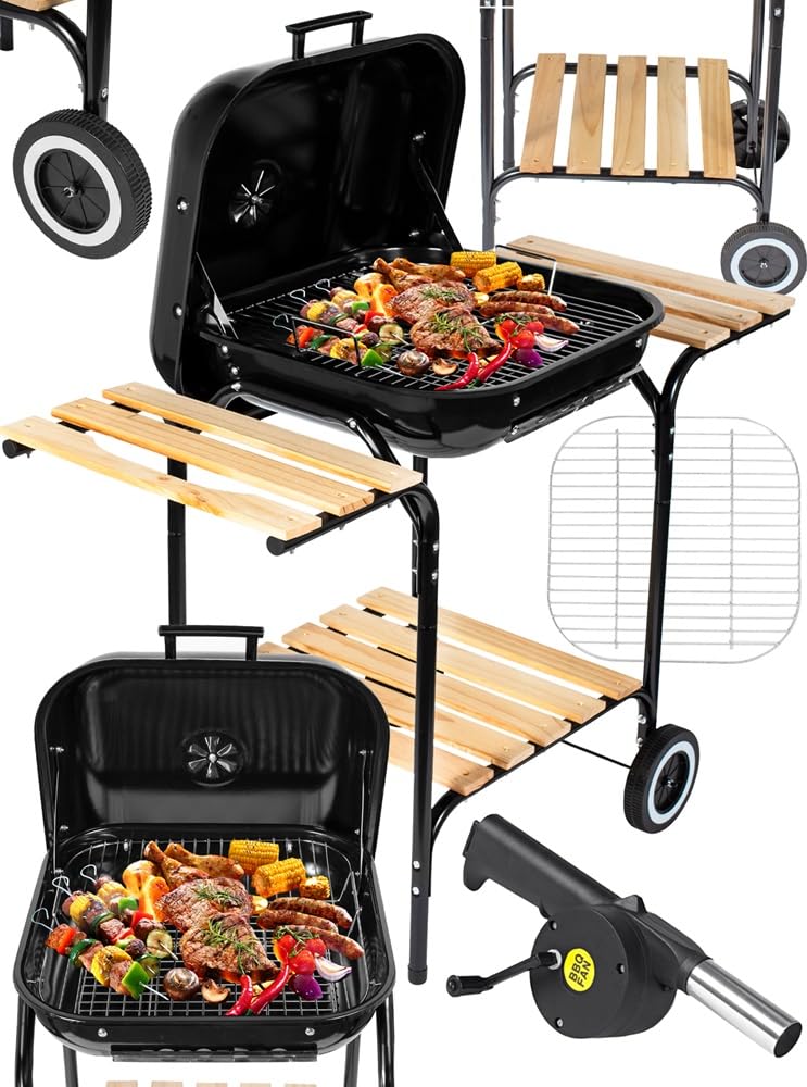 MalTec grill na węgiel drzewny + dmuchawa, grill kempingowy, grill piknikowy, grill na kółkach, do ogrodu, na kemping, taras