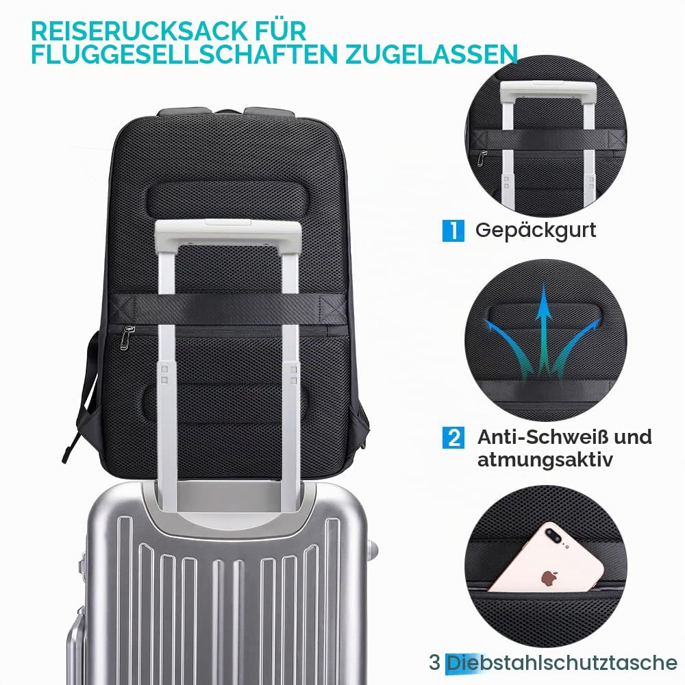BANGE Business-Smart-Rucksack, wasserdicht, 39,6 cm (15,6 Zoll), Laptop-Rucksack mit USB-Ladeanschluss, langlebiger Reise-Rucksack all