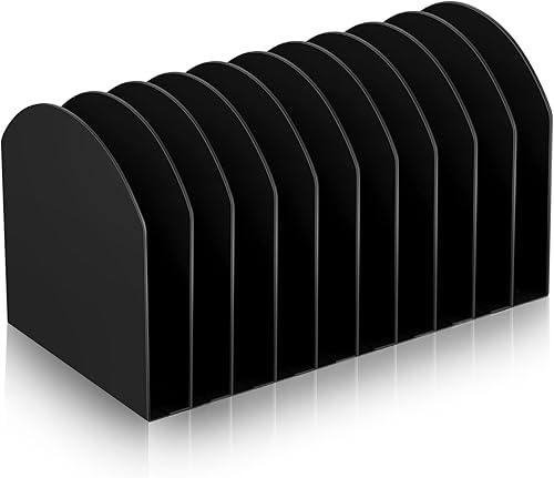 Suzile Organizador de archivos de escritorio de metal, 15 compartimentos, clasificador de archivos vertical, negro, 10.63 pulgadas de largo x 5.79