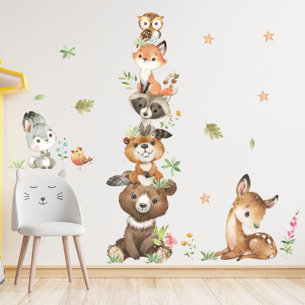 SHUCHING Wandtattoo Waldtiere, Wandsticker Tierturm, Selbstklebend Wandaufkleber für Wohnzimmer Kinderzimmer Babyzimmer Spielzimmer