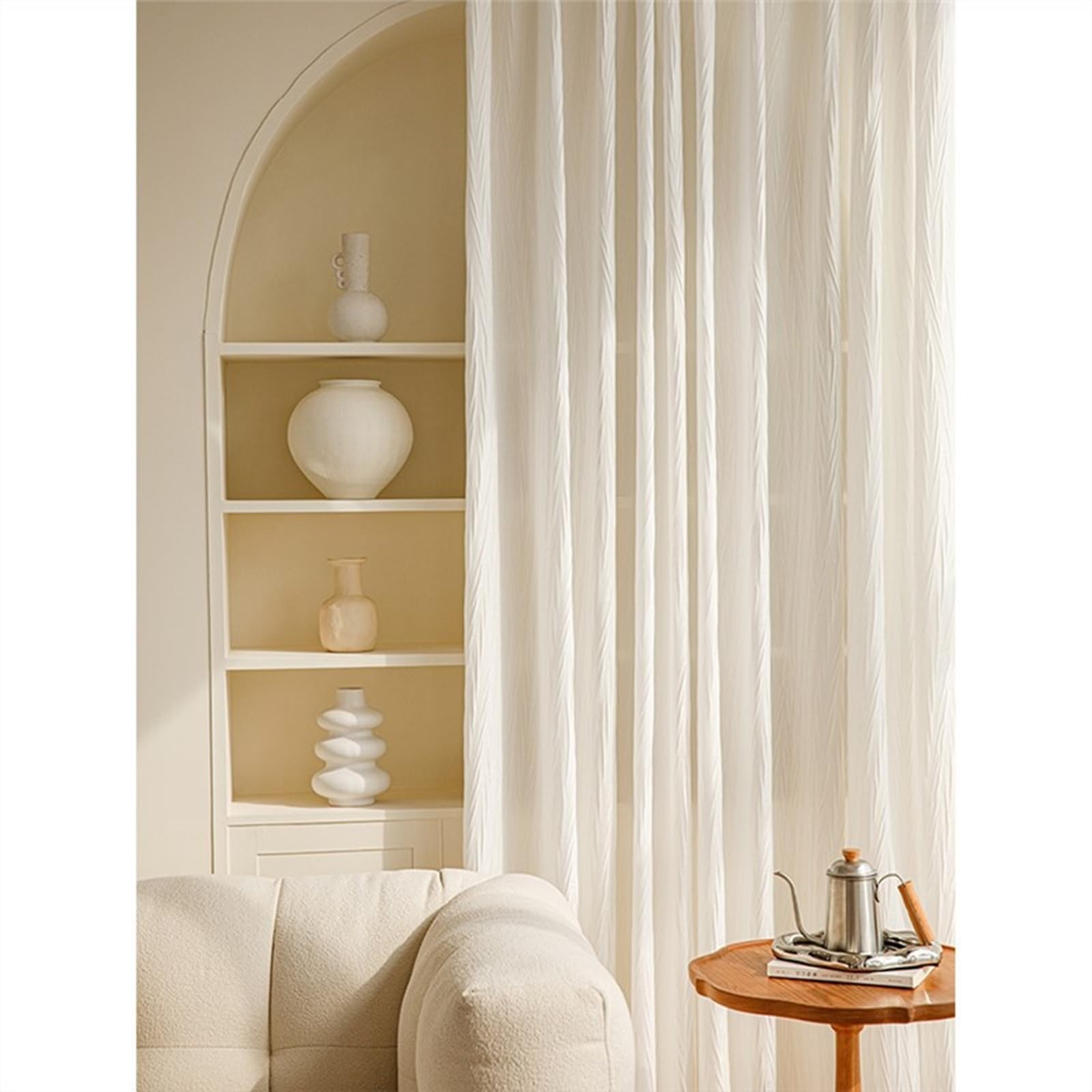 Tende Corte per Finestre Piccole 96x115, Tenda Semitrasparente Stanza da Letto Poliestere Voile Bianco con Texture Stropicciata, con Gancetti, 2 Pannelli