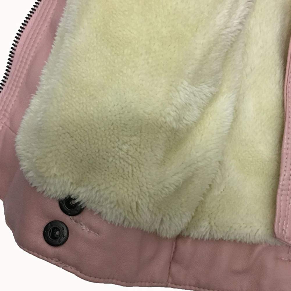 Kurtka skórzana dla dziewczynek, modna kurtka z poliuretanu, stójka, kurtka ze sztucznej skóry, kurtka przejściowa na wiosnę i jesień, różowy (polar), 146 cm