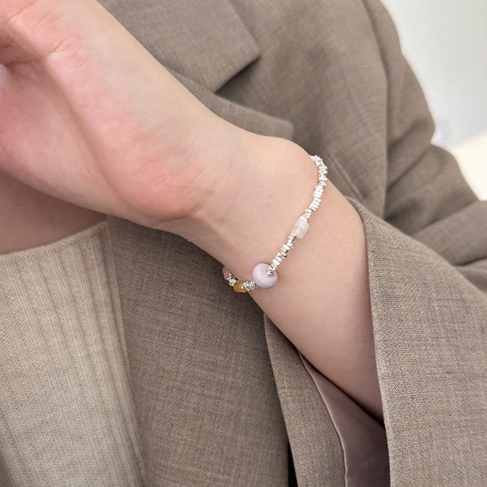 Armreif Damen Silber 925,925 Silber Armband Für Damen, Lila Kristallanhänger, Gebrochenes Silber, Sterlingsilber-Armband, Armreif Mit Verstellbarer Silberkette, Glücksschmuck Für Damen