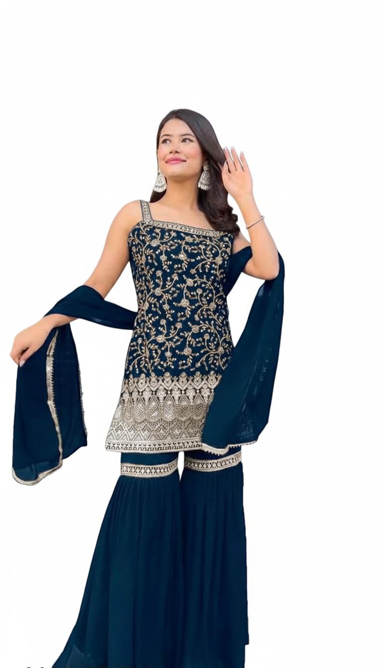 tilki FASHION Women’s Magenta Mirror Work Sharara Suit Set with Dupatta | Sleeveless Kurti | Festive & Wedding Ethnic Outfit-picture-32