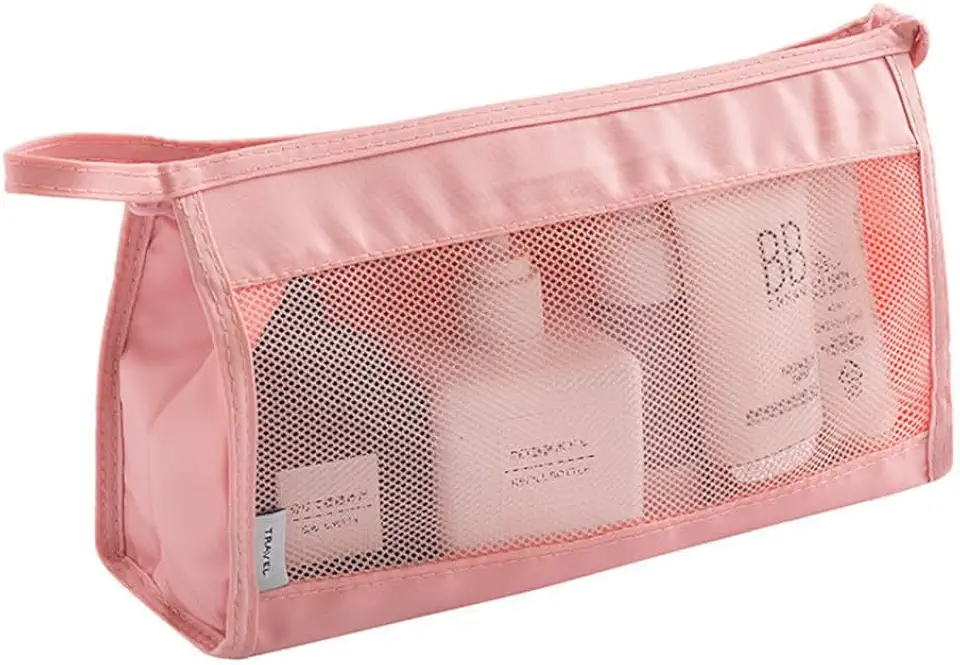 Necessaire Feminina para Viagem com Bolso Interno – Grande, Espaçosa e Ideal para Cosméticos, Higiene, Shampoo e Perfumes (Rosa)