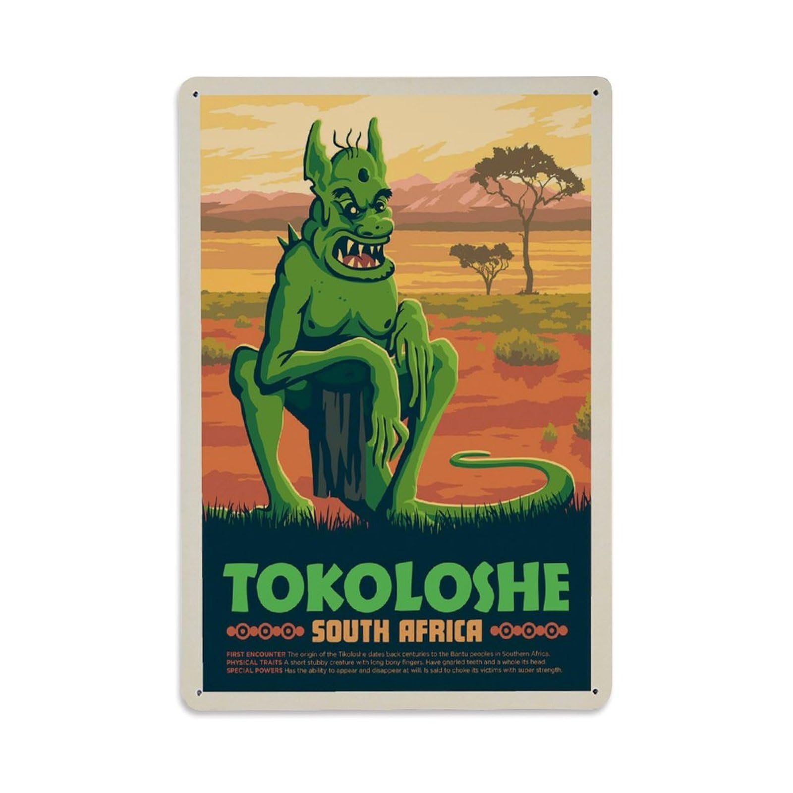 Vintage Poster Tokoloshe (South Africa) Metal Tin Sign Wall Decor for Cafe, Club, Garden Metal Poster 8x12Inch