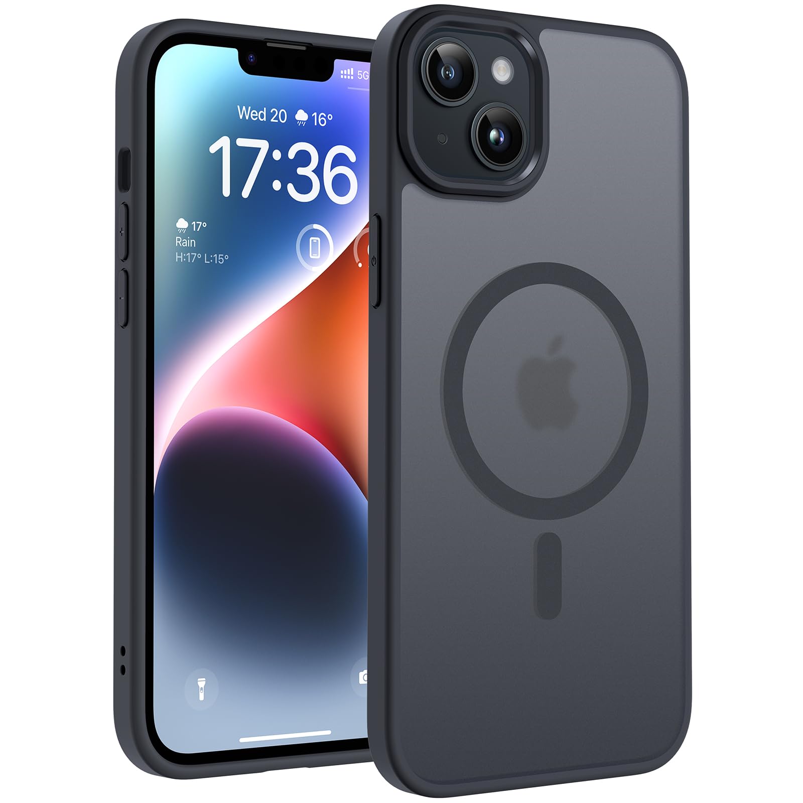 Magnetic for iPhone 14 Plus Case 6.7-Inch, Fit for MagSafe, [14FT Military Grade Drop Tested], Shockproof Slim Anti-Fingerprint Translucent Matte Back Protective Phone Cover (Black)