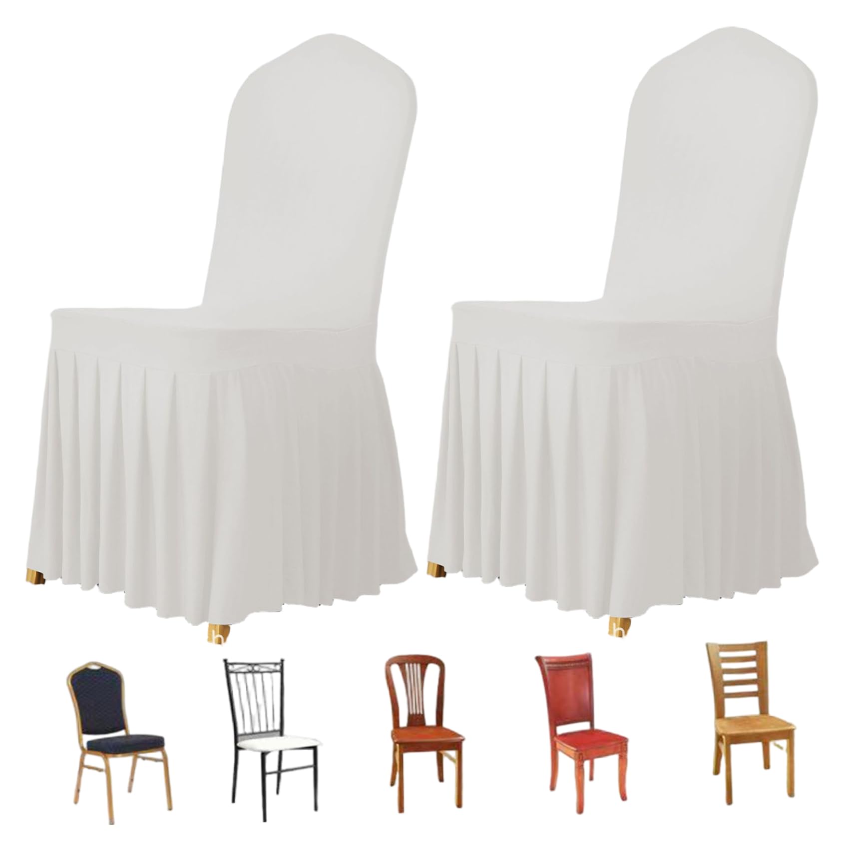 Lot de 2 housses de chaise de salle à manger blanche extensible avec jupe élégante