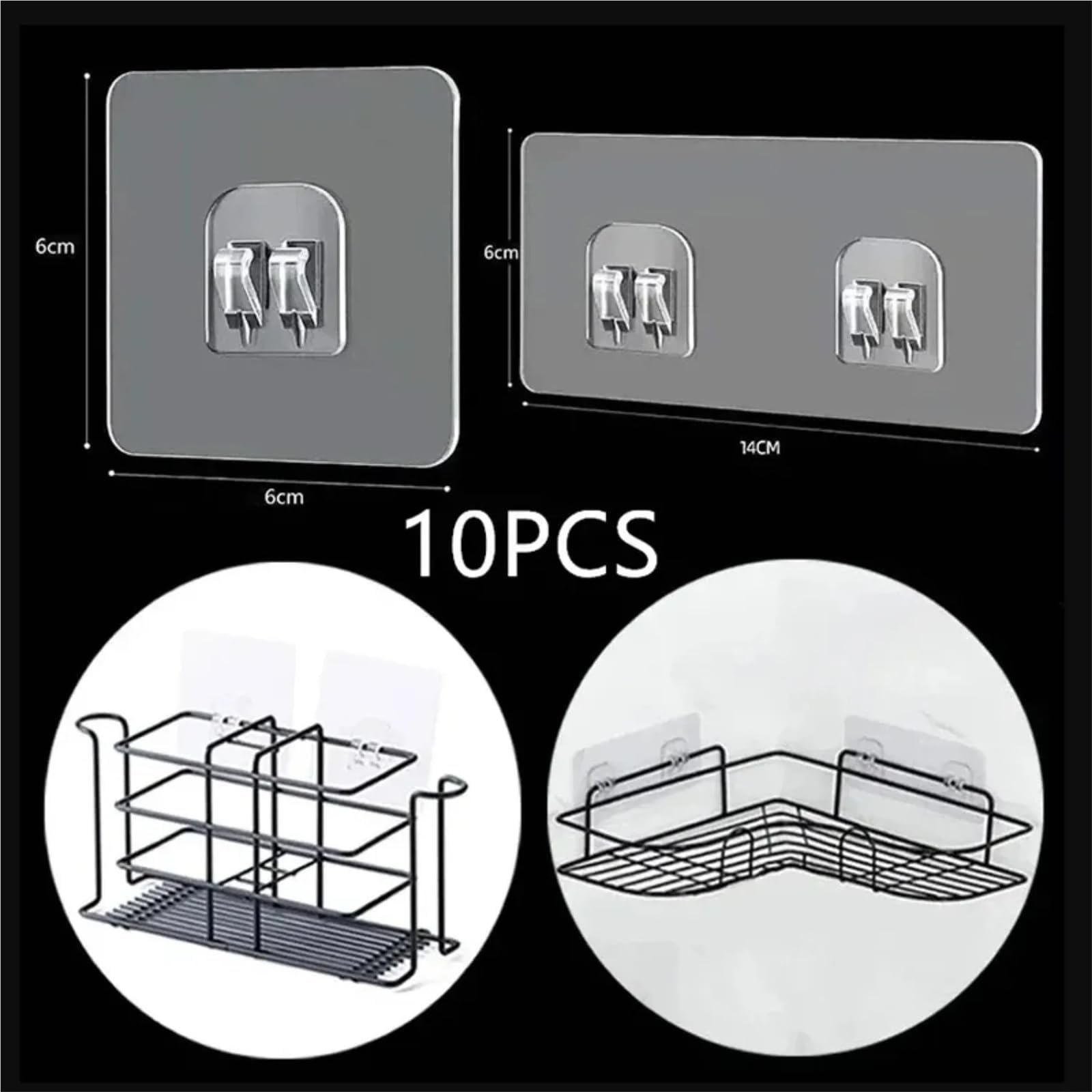 RJWKFOCF Mdingbao-Hoos Transparent Self-Adhesive Hook Hanger Wall Storage Rack Fixing Patch Strong No-Punch Snaps for Kitchen Bathroom, 10pcs, Strong Adhesive Wall Hooks(6cm*14cm)